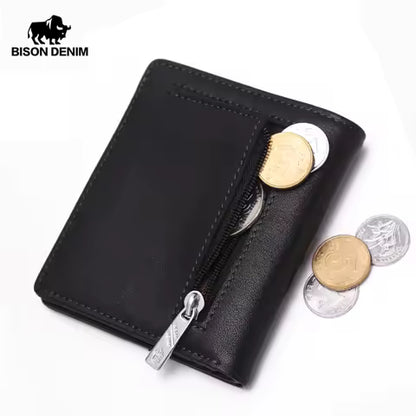 BISON DENIM : Petit Portefeuille Homme en Cuir Véritable - Porte-cartes et Monnaie Zippé
