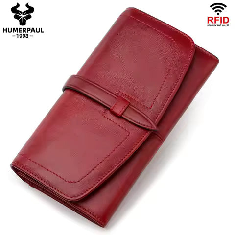 Portefeuille Long en Cuir Véritable pour Femme - Sac à Main Élégant avec Poche Téléphone et Porte-Cartes