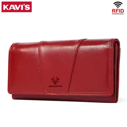 Portefeuille Long en Cuir Véritable pour Femme - Chic & Fonctionnel avec Blocage RFID