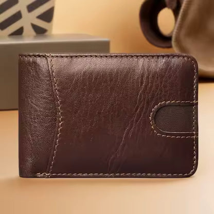 Portefeuille Homme en Cuir Véritable Rétro RFID - Petit Porte-cartes Double Volet