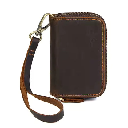 Porte-cartes en cuir double fermeture éclair - Rétro, pratique et élégant