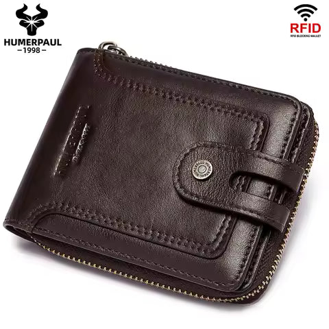 Portefeuille Homme HUMERPAUL en Cuir Véritable avec Blocage RFID - Porte-cartes et Porte-monnaie d'Affaires
