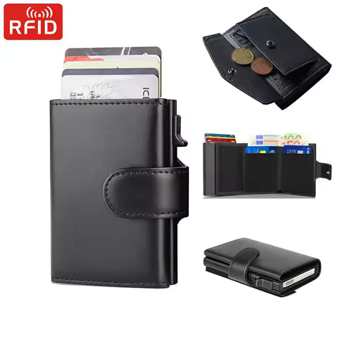 Portefeuille Homme 3 Volets en Cuir RFID Fin - Porte-cartes & Monnaie Intelligent