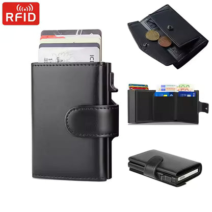Portefeuille Homme 3 Volets en Cuir RFID Fin - Porte-cartes & Monnaie Intelligent