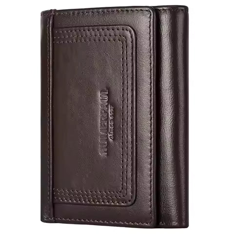 Portefeuille fin en cuir véritable pour homme HUMERPAUL - RFID, porte-cartes, porte-monnaie zippé