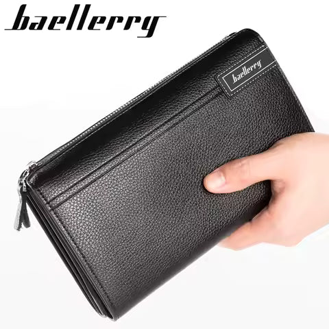 Portefeuille Homme Grande Capacité Baellerry - Cuir PU, Fermeture Éclair, Multi-compartiments
