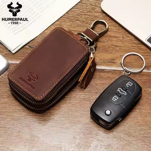 Porte-clés en Cuir Véritable pour Homme - Double Couche Sécurisée