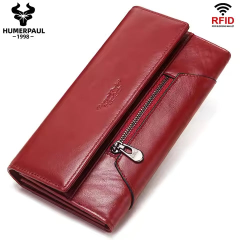 Portefeuille Long Femme en Cuir Véritable avec Blocage RFID - Luxe et Pratique