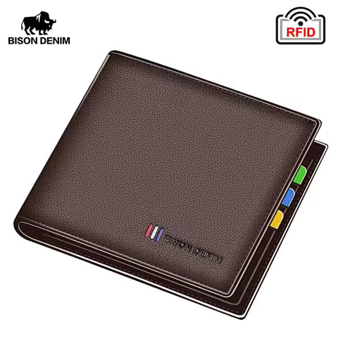 Portefeuille Homme Cuir de Vache Véritable - Petit Porte-cartes Double Volet avec Blocage RFID