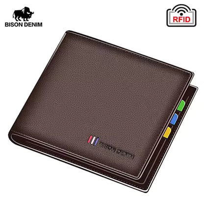 Portefeuille Homme Cuir de Vache Véritable - Petit Porte-cartes Double Volet avec Blocage RFID