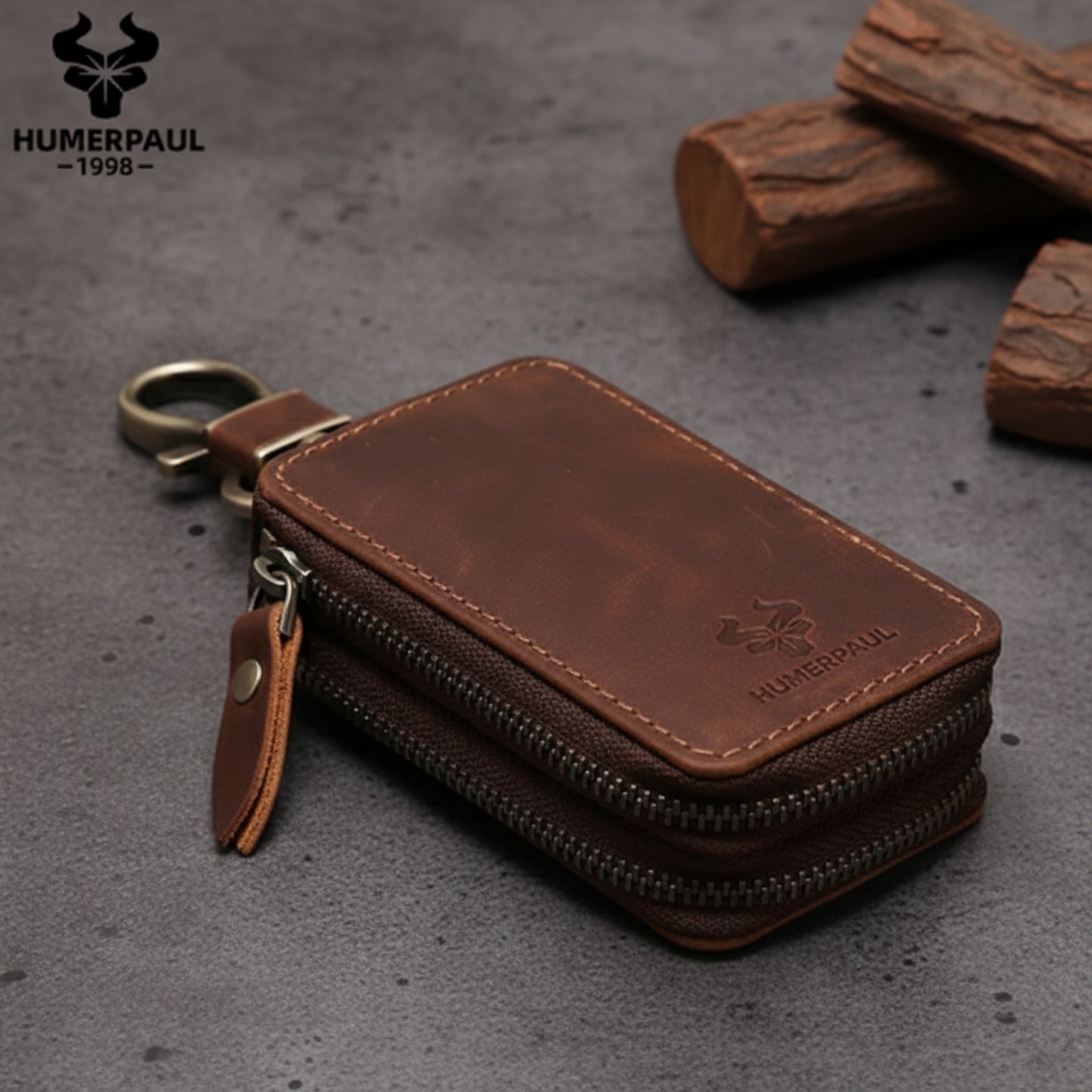 Porte-clés en Cuir Véritable pour Homme - Double Couche Sécurisée