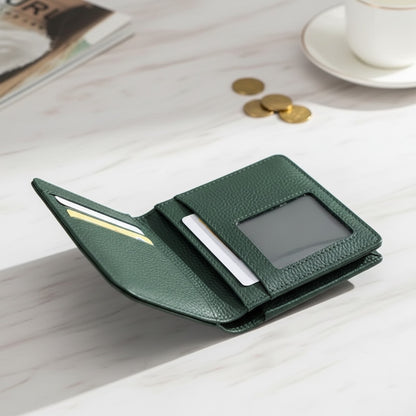 Porte-monnaie court en cuir de vachette véritable pour femme - Petit portefeuille 3 volets