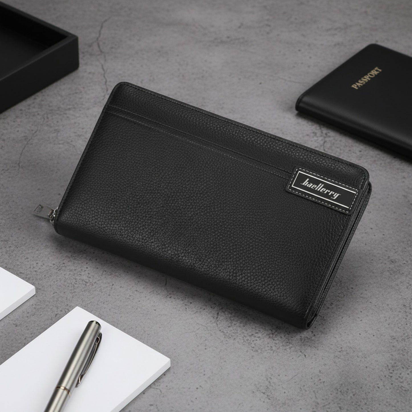Portefeuille Homme Grande Capacité Baellerry - Cuir PU, Fermeture Éclair, Multi-compartiments