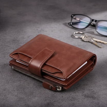 Portefeuille Homme Cuir avec Protection RFID et Fermeture Éclair - Porte-cartes et Sac à Monnaie