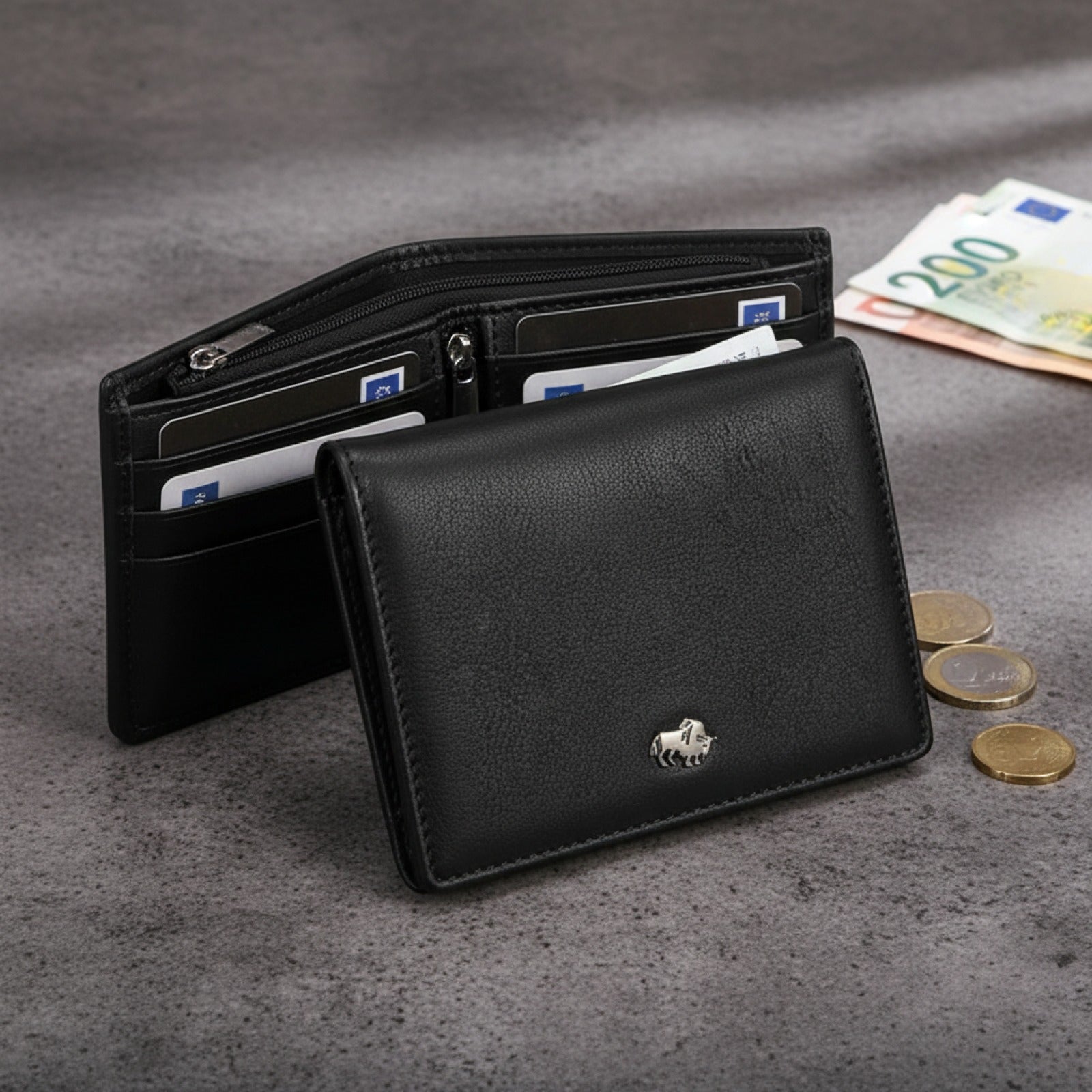 Portefeuille Homme Court en Cuir Véritable avec Blocage RFID - Mini Porte-Monnaie et Porte-Cartes à Fermeture Éclair