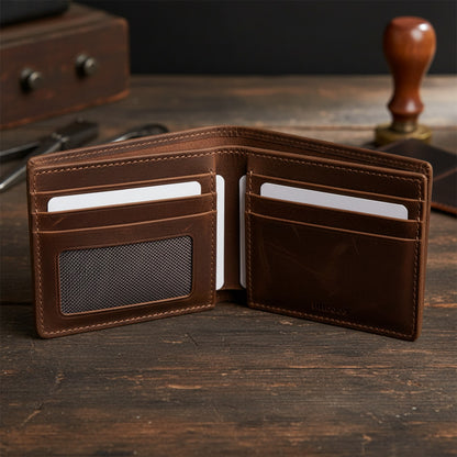 Portefeuille Homme Vintage en Cuir Huilé avec Blocage RFID