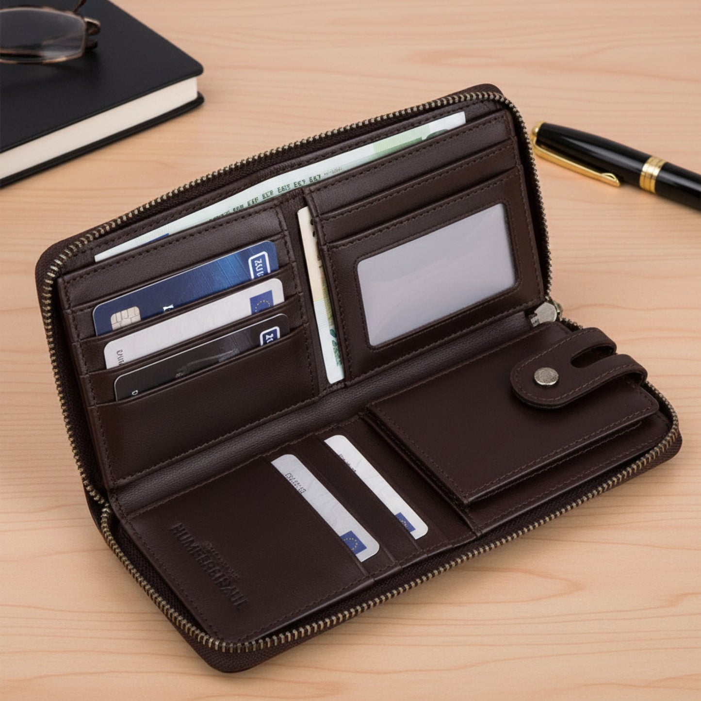 Portefeuille Homme HUMERPAUL en Cuir Véritable avec Blocage RFID - Porte-cartes et Porte-monnaie d'Affaires