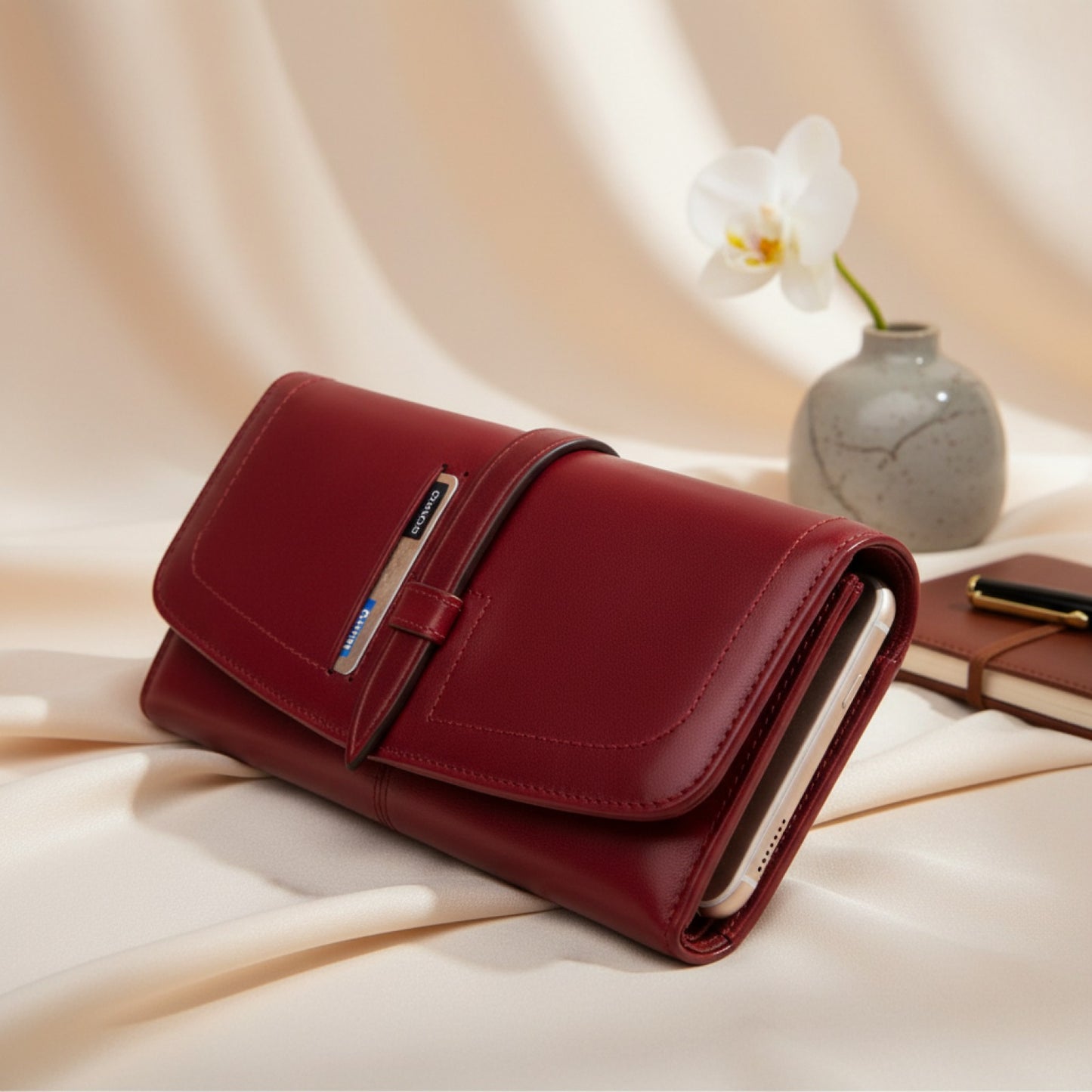 Portefeuille Long en Cuir Véritable pour Femme - Sac à Main Élégant avec Poche Téléphone et Porte-Cartes
