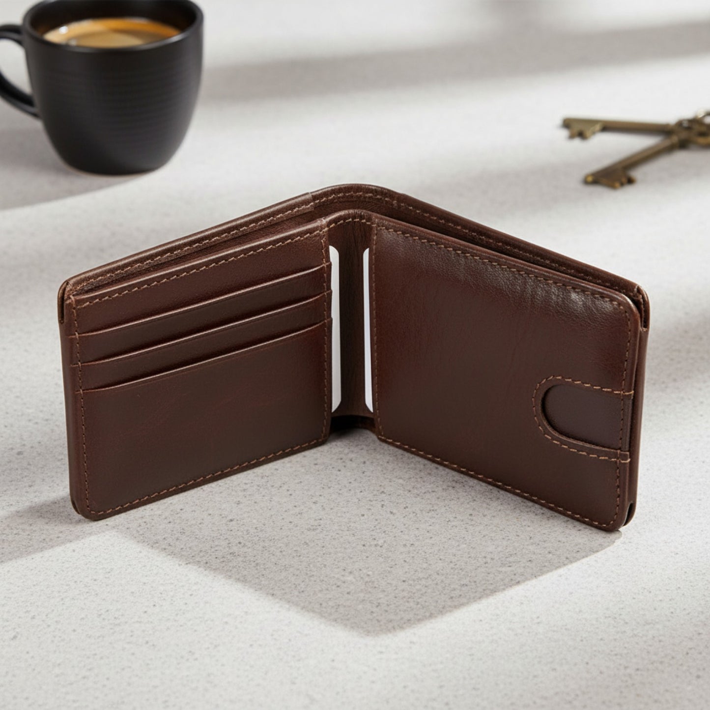 Portefeuille Homme en Cuir Véritable Rétro RFID - Petit Porte-cartes Double Volet