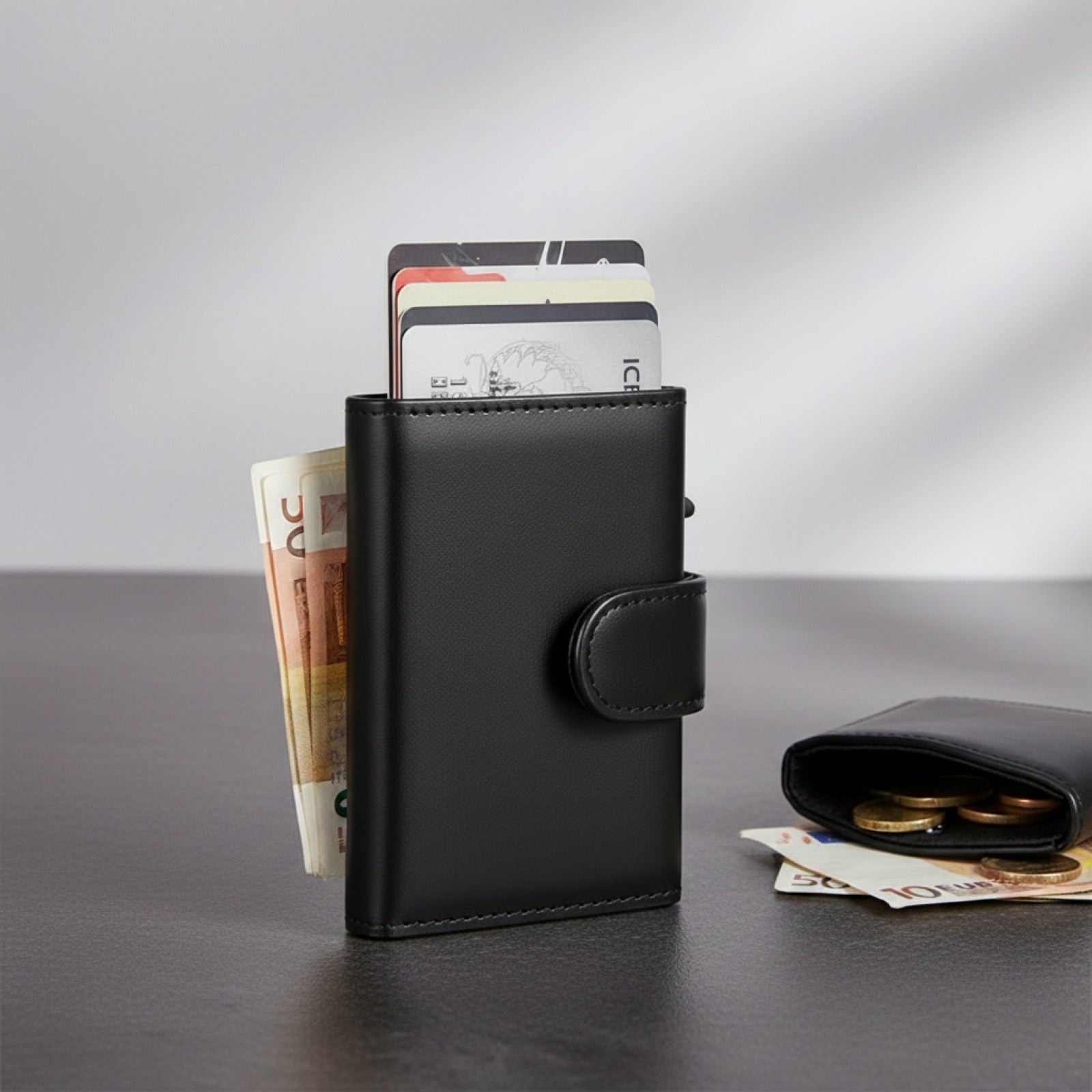 Portefeuille Homme 3 Volets en Cuir RFID Fin - Porte-cartes & Monnaie Intelligent