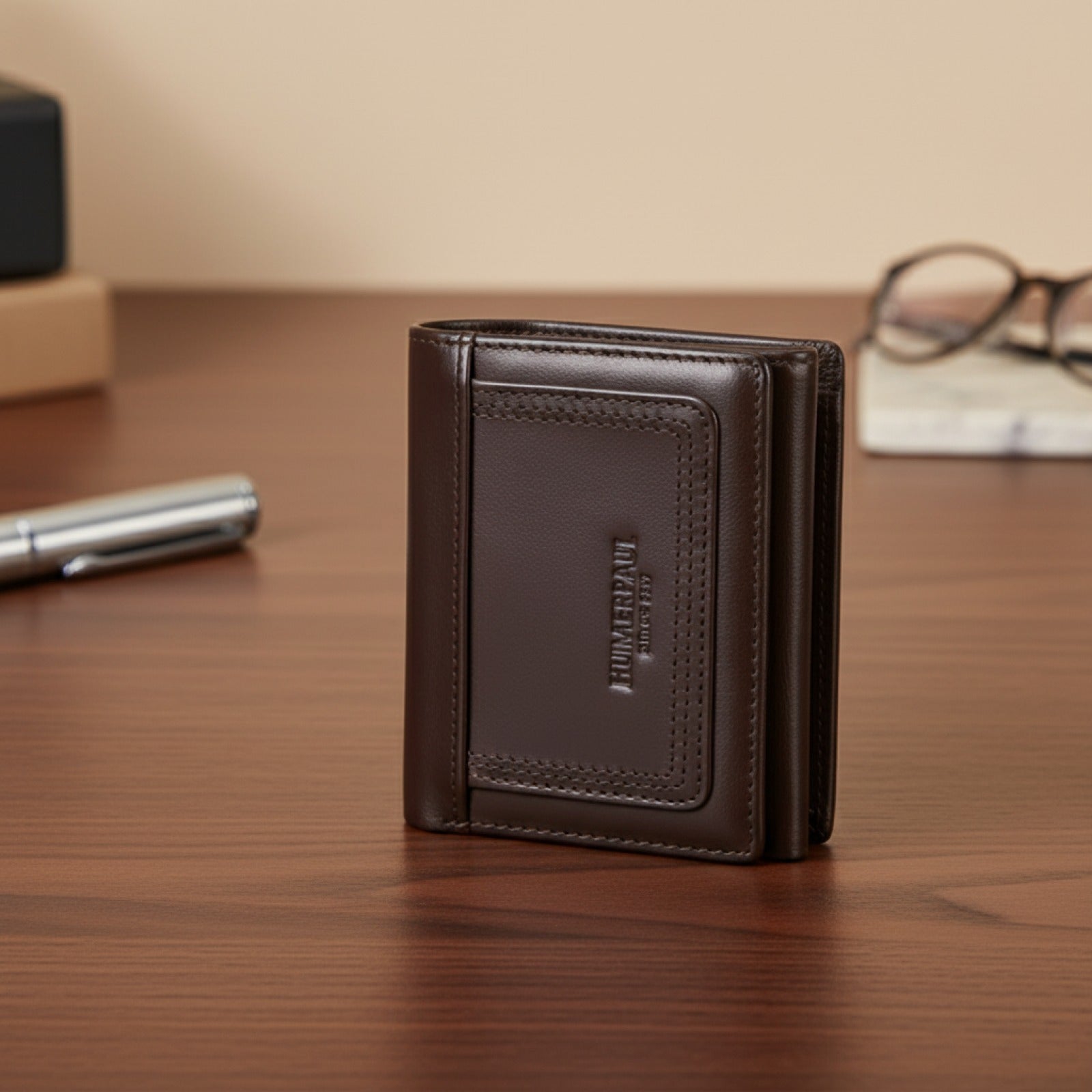 Portefeuille fin en cuir véritable pour homme HUMERPAUL - RFID, porte-cartes, porte-monnaie zippé