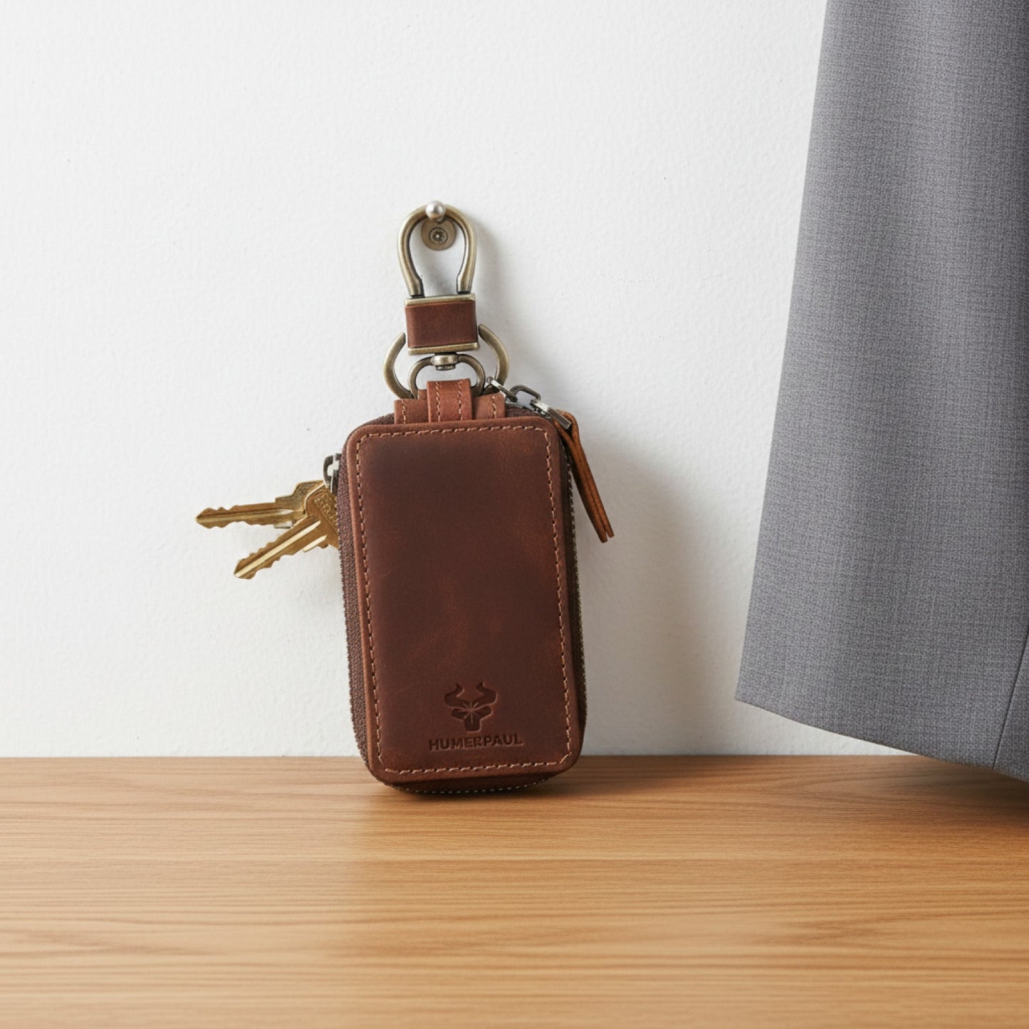 Porte-clés en Cuir Véritable pour Homme - Double Couche Sécurisée