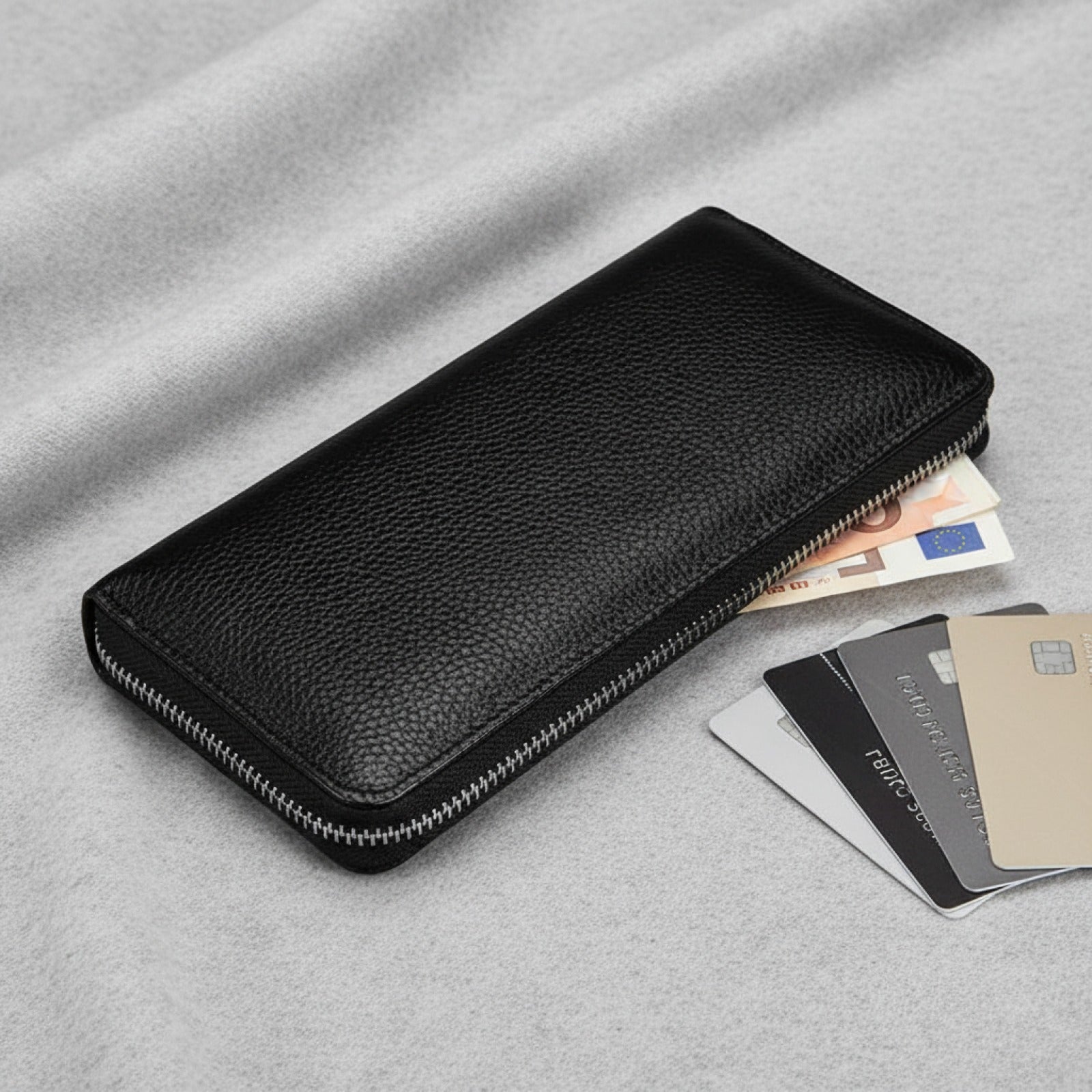 Portefeuille Long en Cuir Véritable HUMERPAUL avec Blocage RFID - Noir ou Café