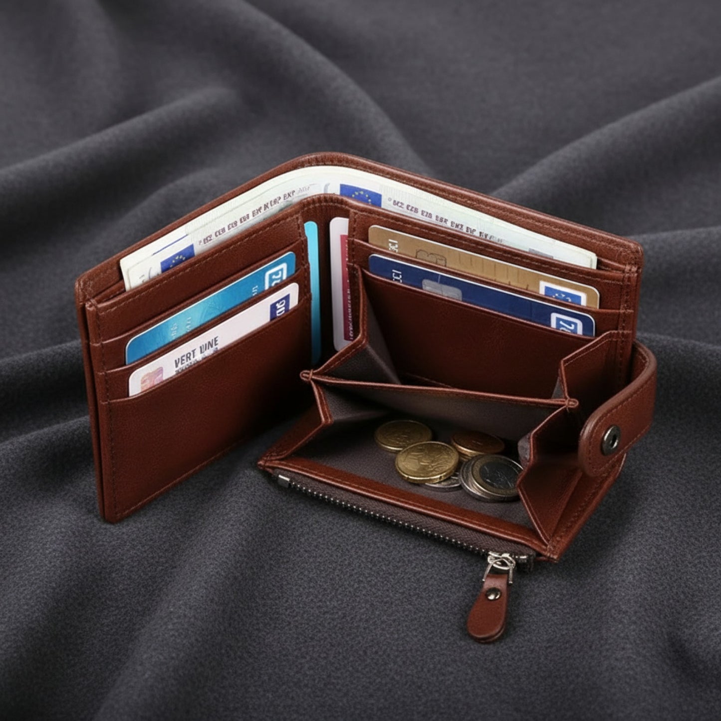 Portefeuille Homme Cuir avec Protection RFID et Fermeture Éclair - Porte-cartes et Sac à Monnaie
