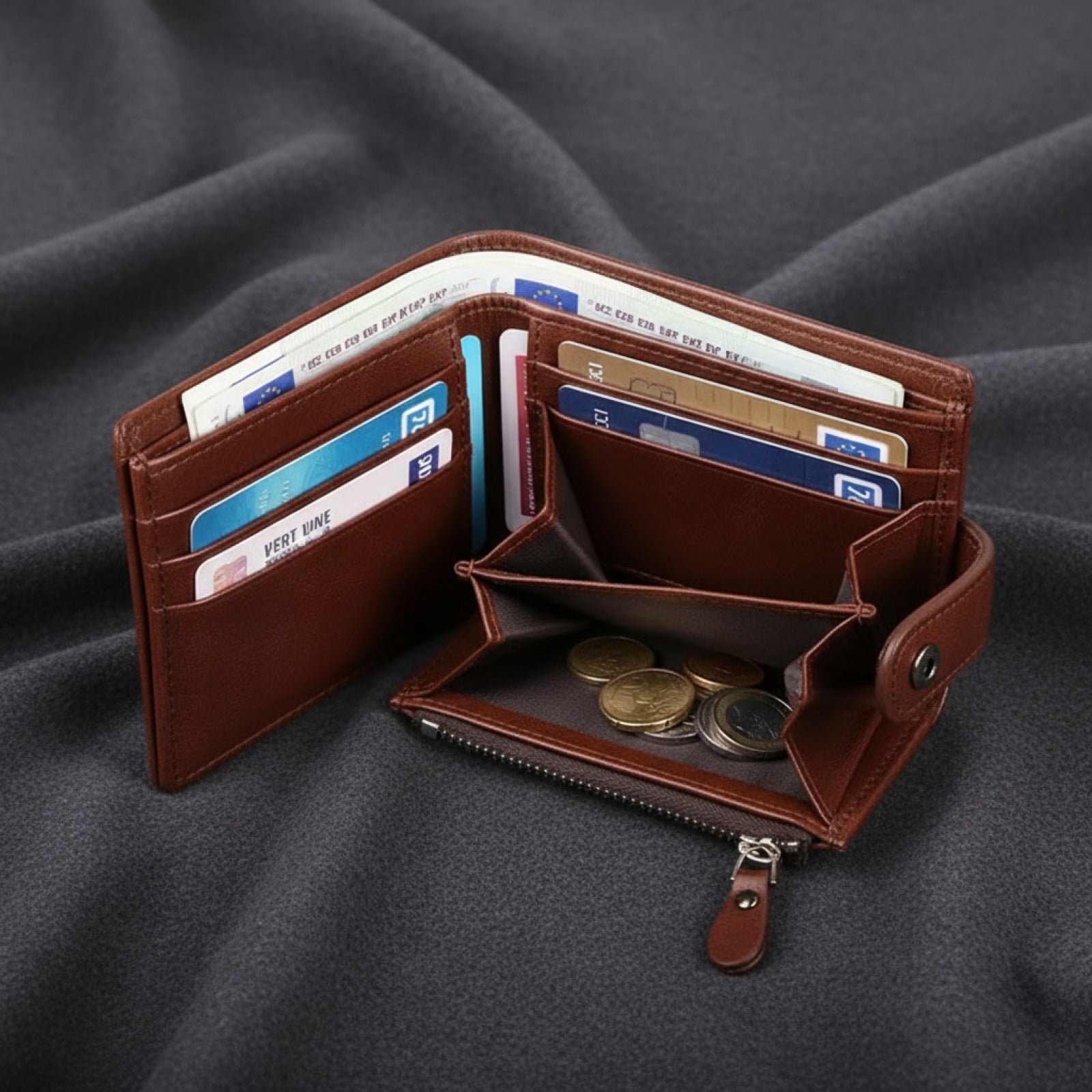 Portefeuille Homme Cuir avec Protection RFID et Fermeture Éclair - Porte-cartes et Sac à Monnaie