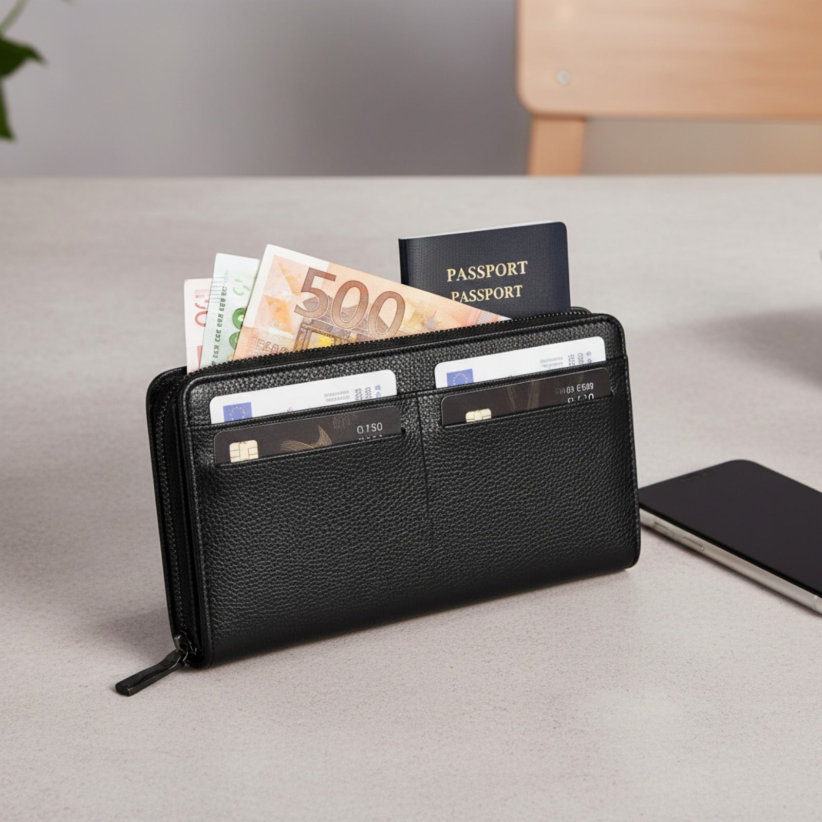 Portefeuille Homme Grande Capacité Baellerry - Cuir PU, Fermeture Éclair, Multi-compartiments