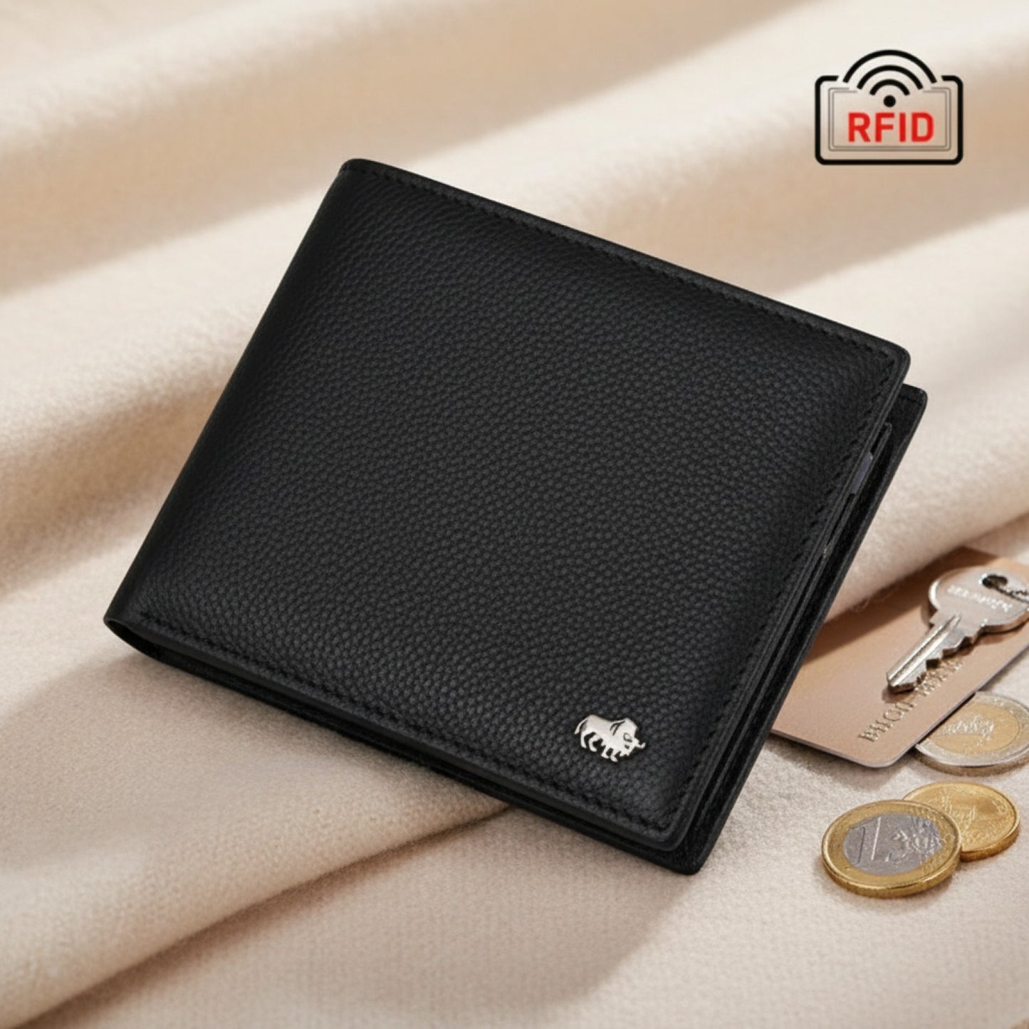 Portefeuille Homme BISON DENIM en Cuir Véritable - Pliable, Blocage RFID & Fermeture Éclair
