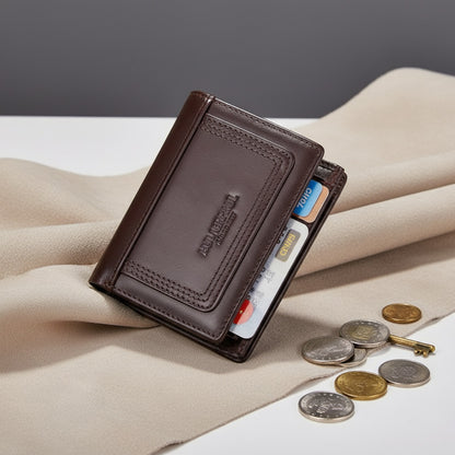 Portefeuille fin en cuir véritable pour homme HUMERPAUL - RFID, porte-cartes, porte-monnaie zippé