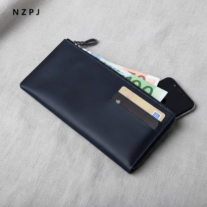 Portefeuille Long en Cuir Rétro pour Homme et Femme - Ultra Fin avec Fermeture Éclair