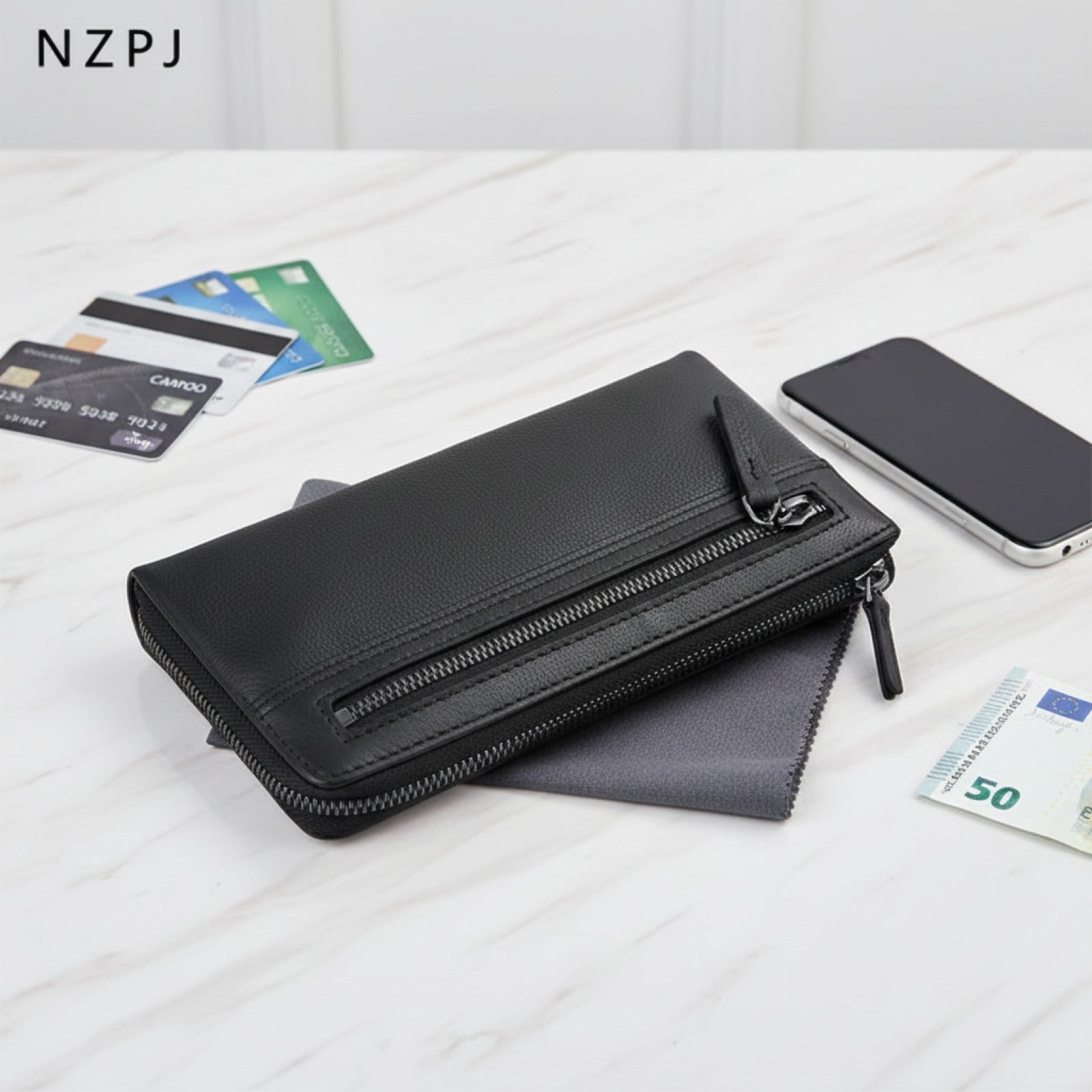Portefeuille Long en Cuir Naturel pour Homme - Grande Capacité & Pochette Téléphone