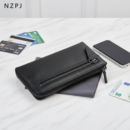 Portefeuille Long en Cuir Naturel pour Homme - Grande Capacité & Pochette Téléphone
