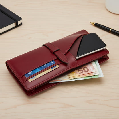 Portefeuille Long en Cuir Véritable pour Femme - Sac à Main Élégant avec Poche Téléphone et Porte-Cartes