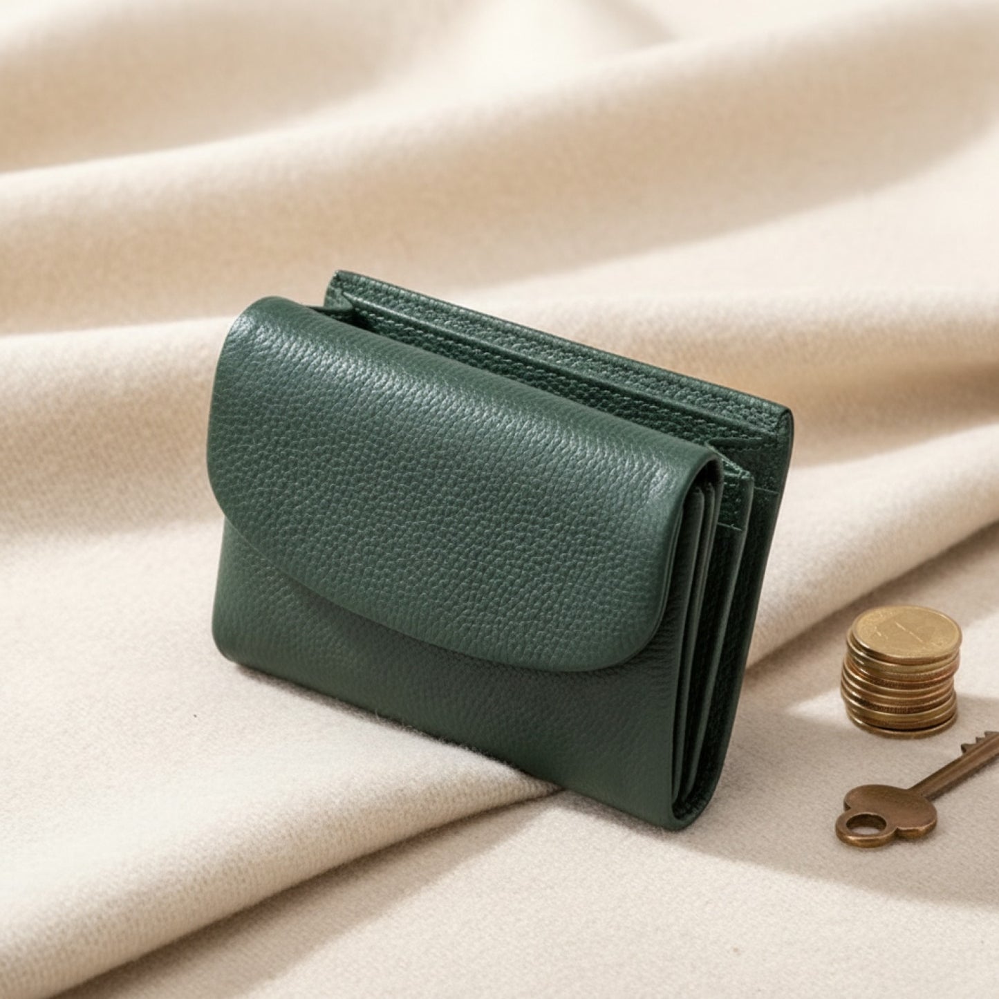 Porte-monnaie court en cuir de vachette véritable pour femme - Petit portefeuille 3 volets
