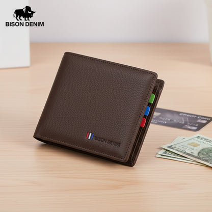 Portefeuille Homme Cuir de Vache Véritable - Petit Porte-cartes Double Volet avec Blocage RFID