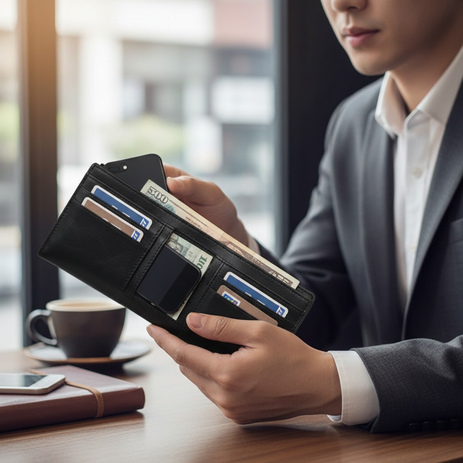 Portefeuille Long en Cuir Véritable KAVIS pour Femme - Pratique avec Porte-Téléphone