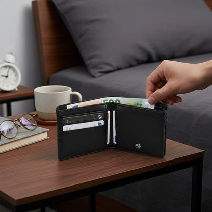 Portefeuille Homme Court en Cuir Véritable avec Blocage RFID - Mini Porte-Monnaie et Porte-Cartes à Fermeture Éclair