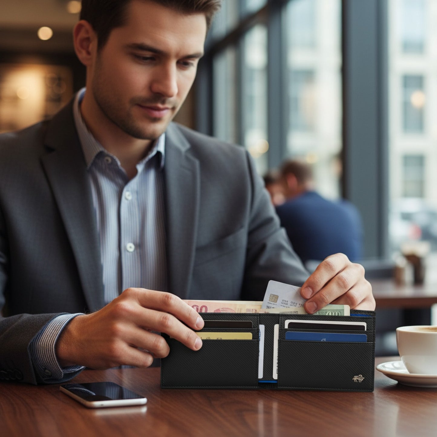 Portefeuille Long Homme BISON DENIM en Fibre de Carbone - Grande Capacité & Blocage RFID