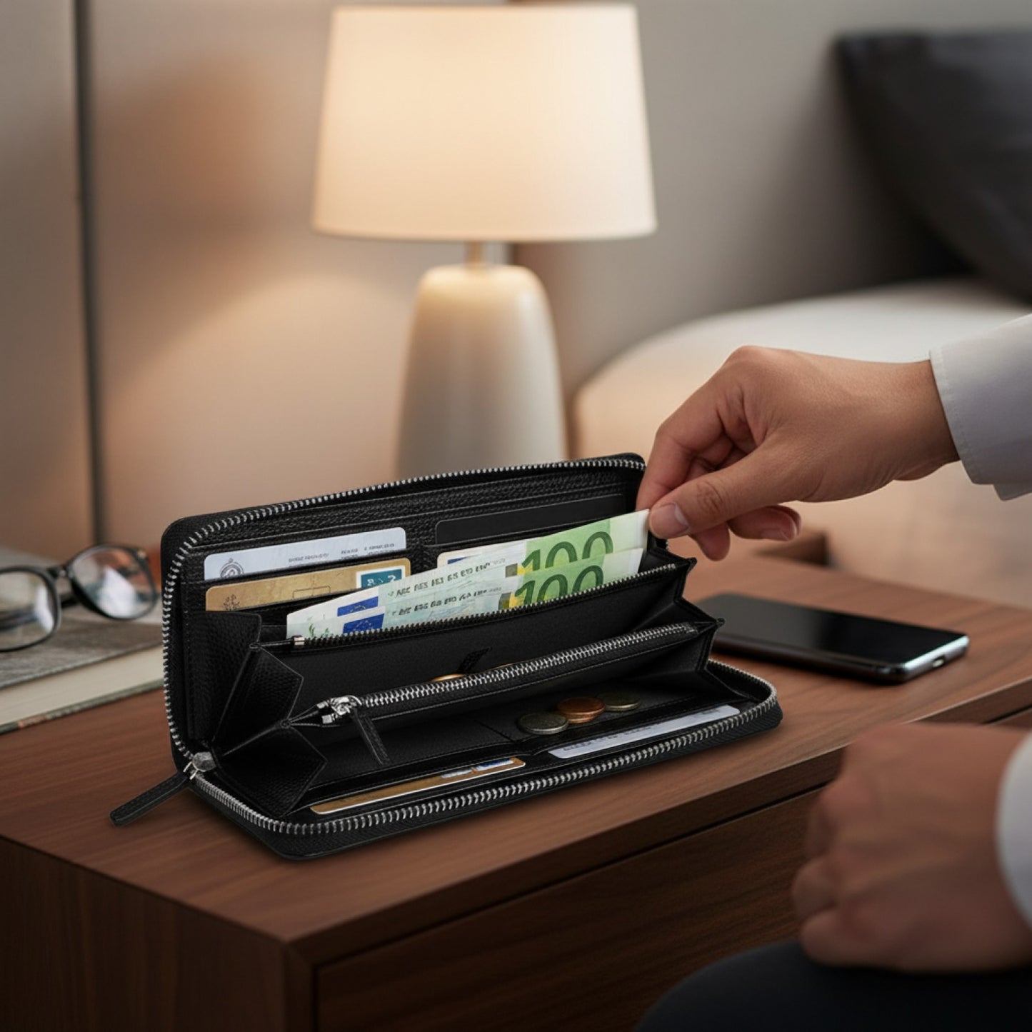 Portefeuille Long en Cuir Véritable HUMERPAUL avec Blocage RFID - Noir ou Café