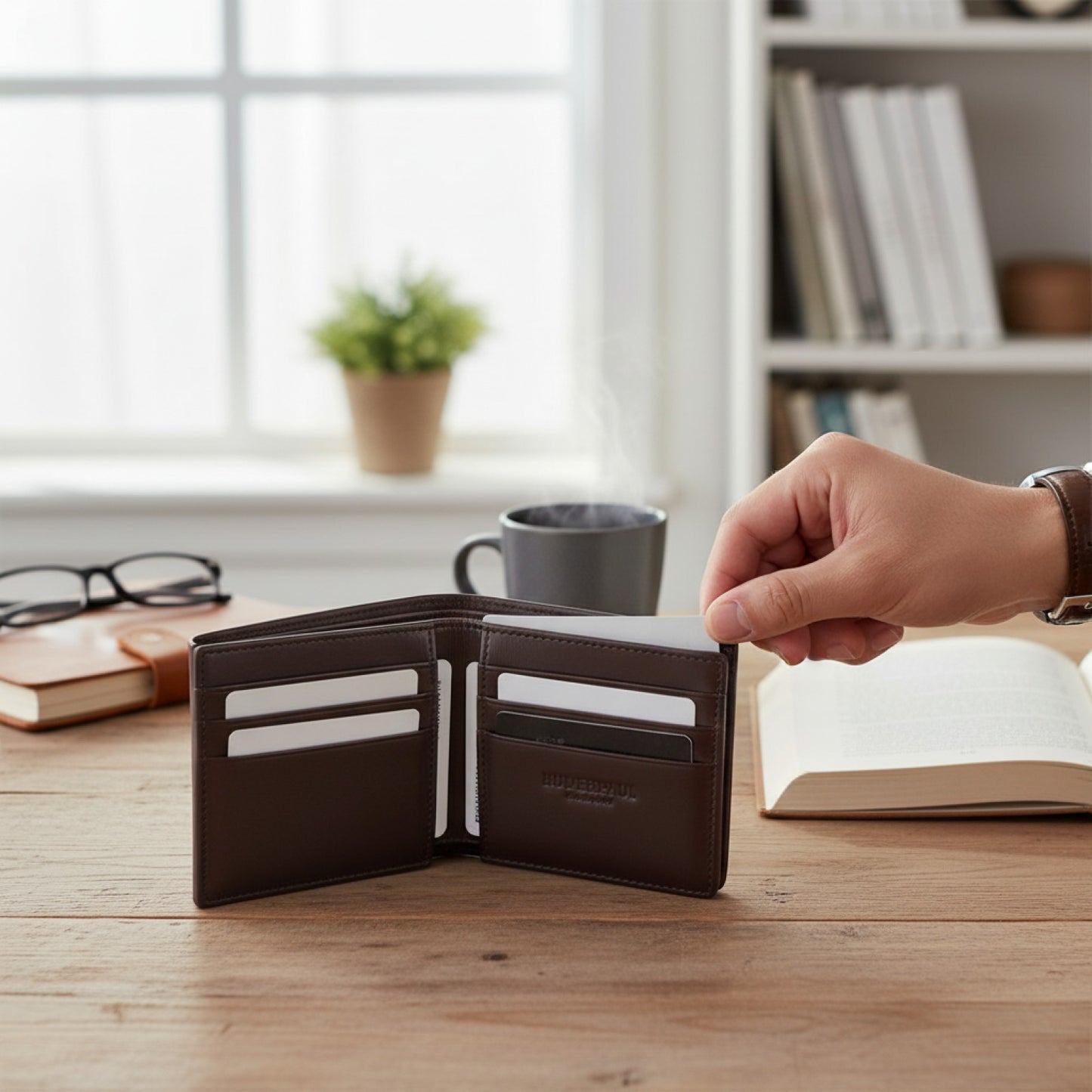 Portefeuille fin en cuir véritable pour homme HUMERPAUL - RFID, porte-cartes, porte-monnaie zippé