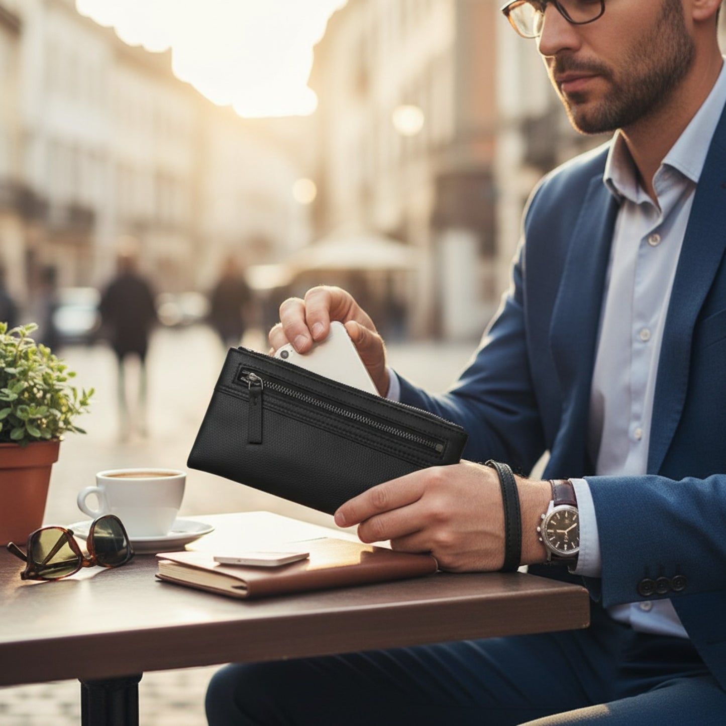 Portefeuille Long en Cuir Naturel pour Homme - Grande Capacité & Pochette Téléphone