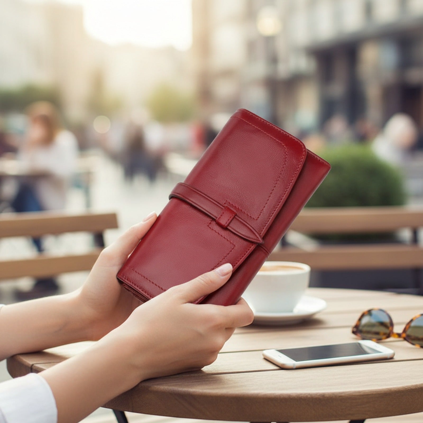 Portefeuille Long en Cuir Véritable pour Femme - Sac à Main Élégant avec Poche Téléphone et Porte-Cartes