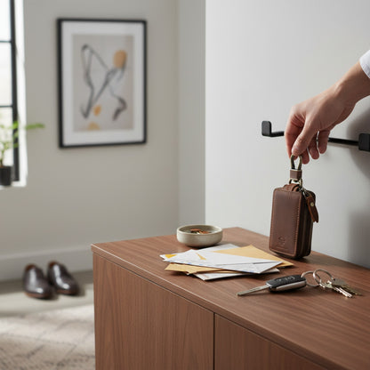 Porte-clés en Cuir Véritable pour Homme - Double Couche Sécurisée
