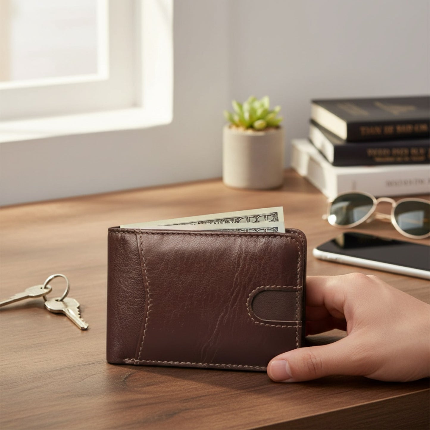 Portefeuille Homme en Cuir Véritable Rétro RFID - Petit Porte-cartes Double Volet