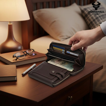Portefeuille Homme HUMERPAUL en Cuir Véritable avec Blocage RFID - Porte-cartes et Porte-monnaie d'Affaires