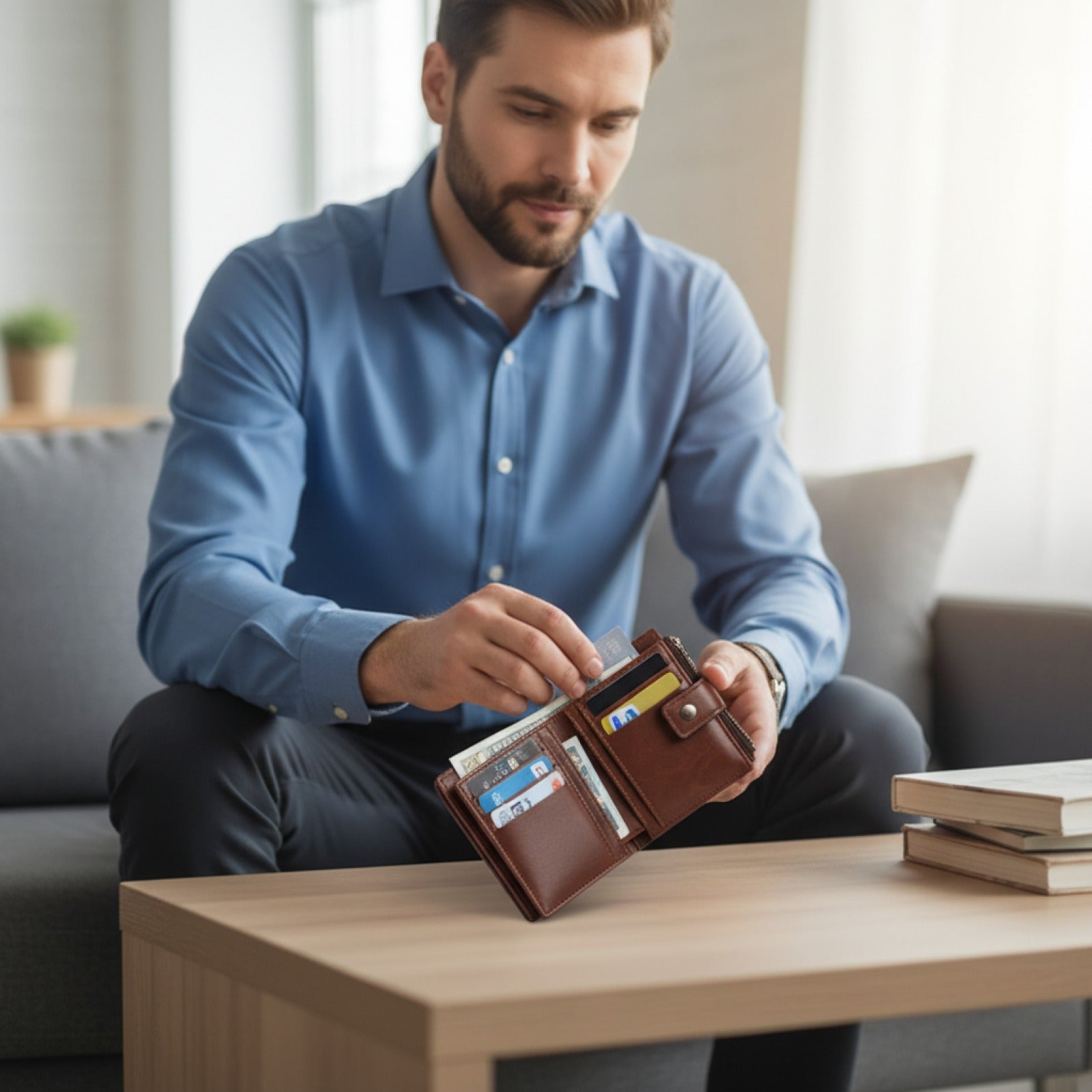 Portefeuille Homme Cuir avec Protection RFID et Fermeture Éclair - Porte-cartes et Sac à Monnaie