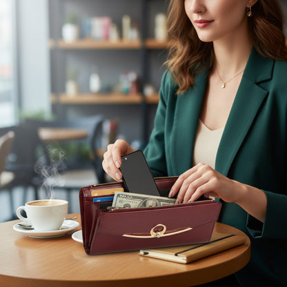 Portefeuille Long Femme RFID : Sac à Main Chic avec Fermeture Éclair et Grande Capacité